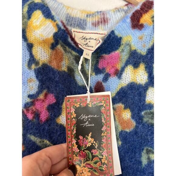 NWT Sezane x Aimie Round Neckline Knit Wear Long Sleeve Wool Jumper Blue Size:XS - Picture 4 of 7